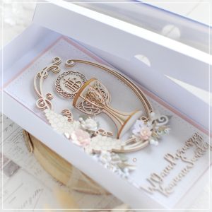 personalised handmade first holy communion card in polish with 3d chalice