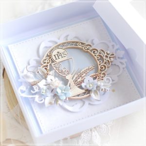 personalised first holy communion card decorated with chipboard chalice