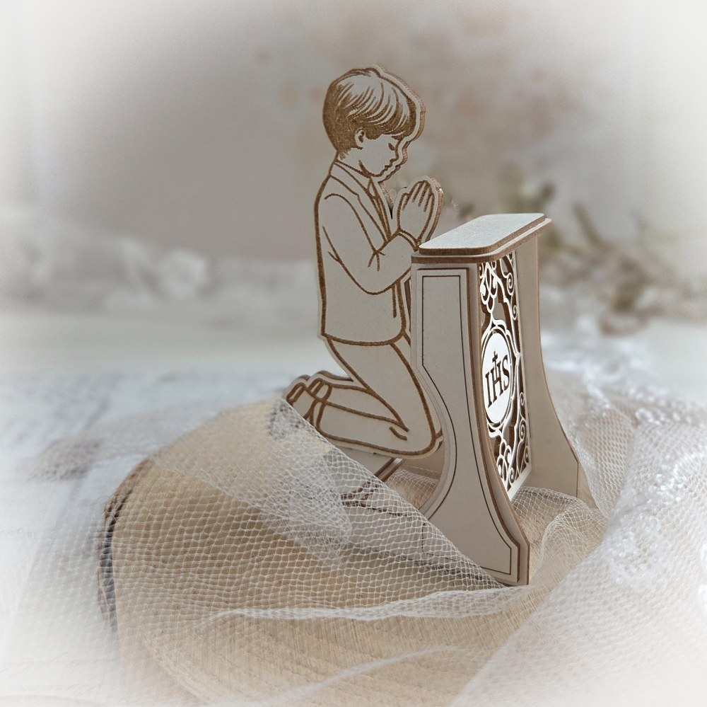 bloomar-designs-first-holy-communion-3d-kneeler-01-decorative-laser-cut-chipboard-embellishment-a2 decorative laser cut 3d chipboard prayer kneeler with engraved boy