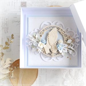 personalised first holy communion card for a boy decorated with praying hands