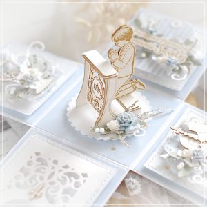 personalised first holy communion card box decorated with 3D praying boy