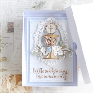 personalised first holy communion card in box with 3d chalice